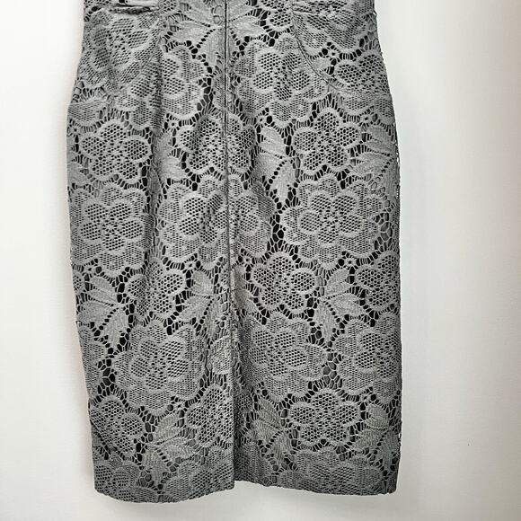 Adrianna Papell Gray Lace Sheath Dress Sz 8 Formal Cocktail Wedding Fitted - Picture 10 of 11